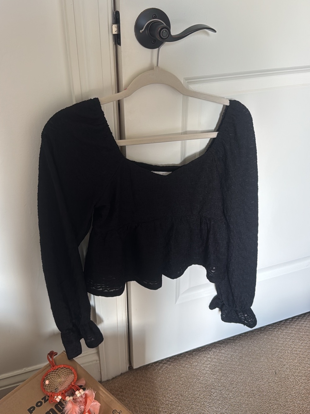 Black Long-Sleeve Peplum Top - Women